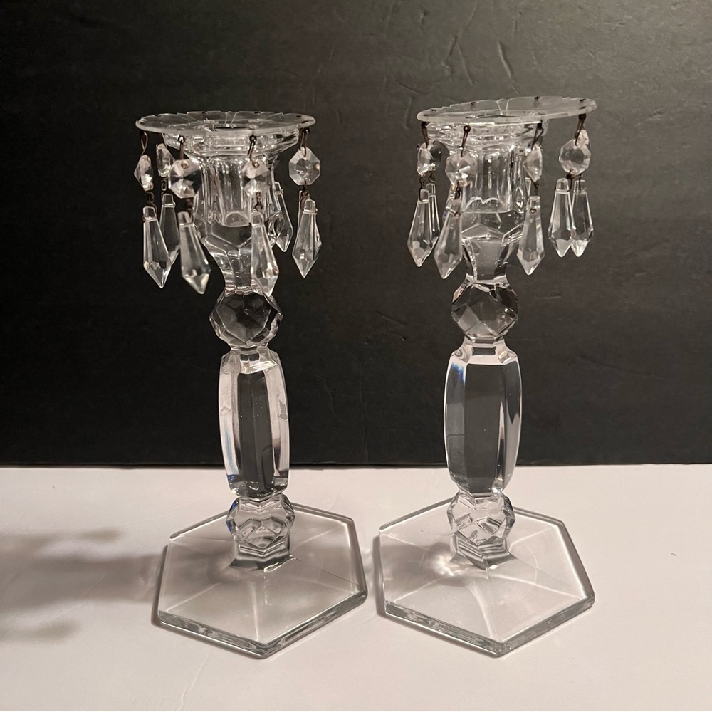 Glass Candlesticks Set of 2 with Prism
